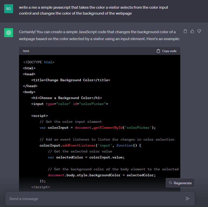 First Screenshot of chatGPT